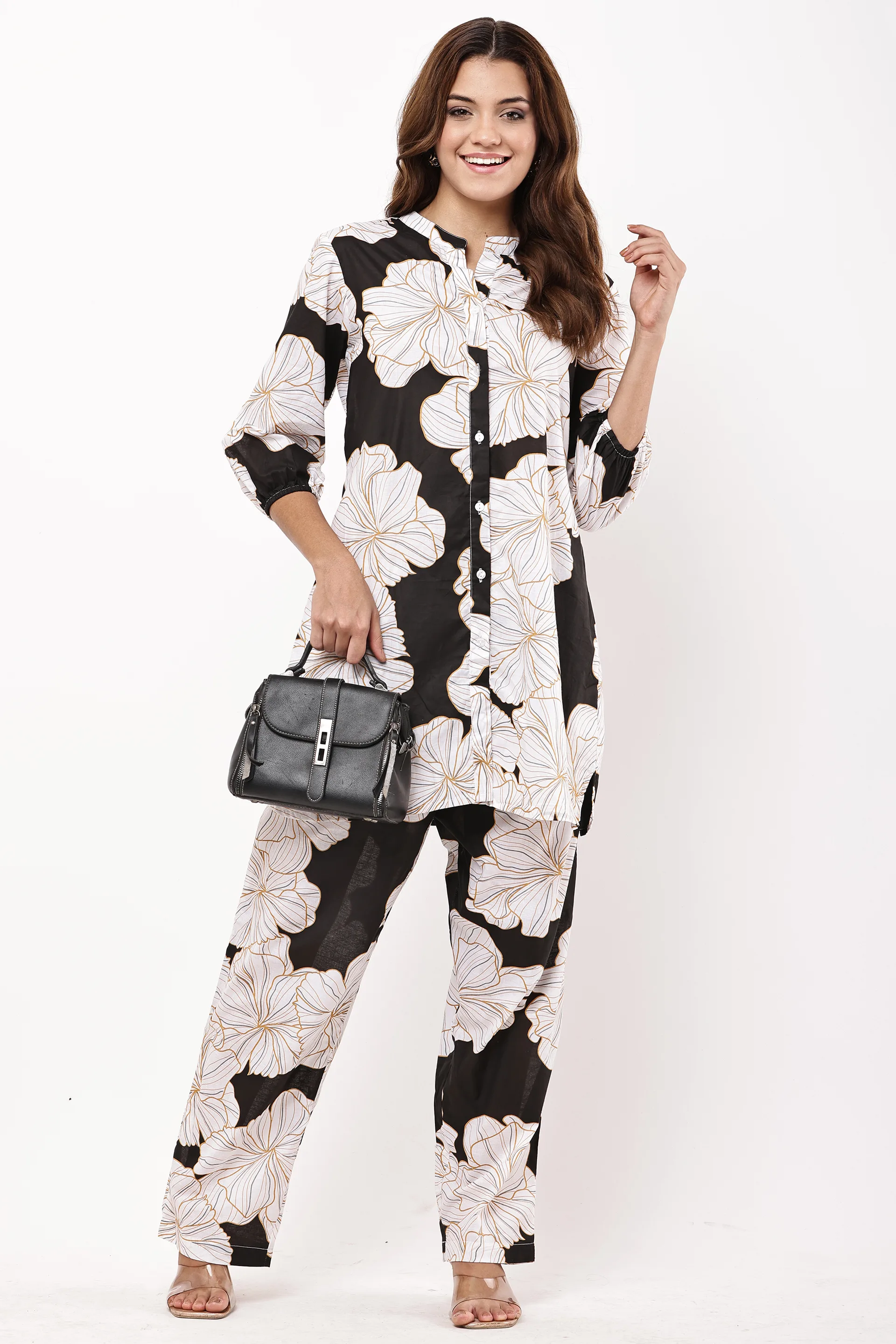 Women Black & White Floral Printed Co-ord Set — view 6