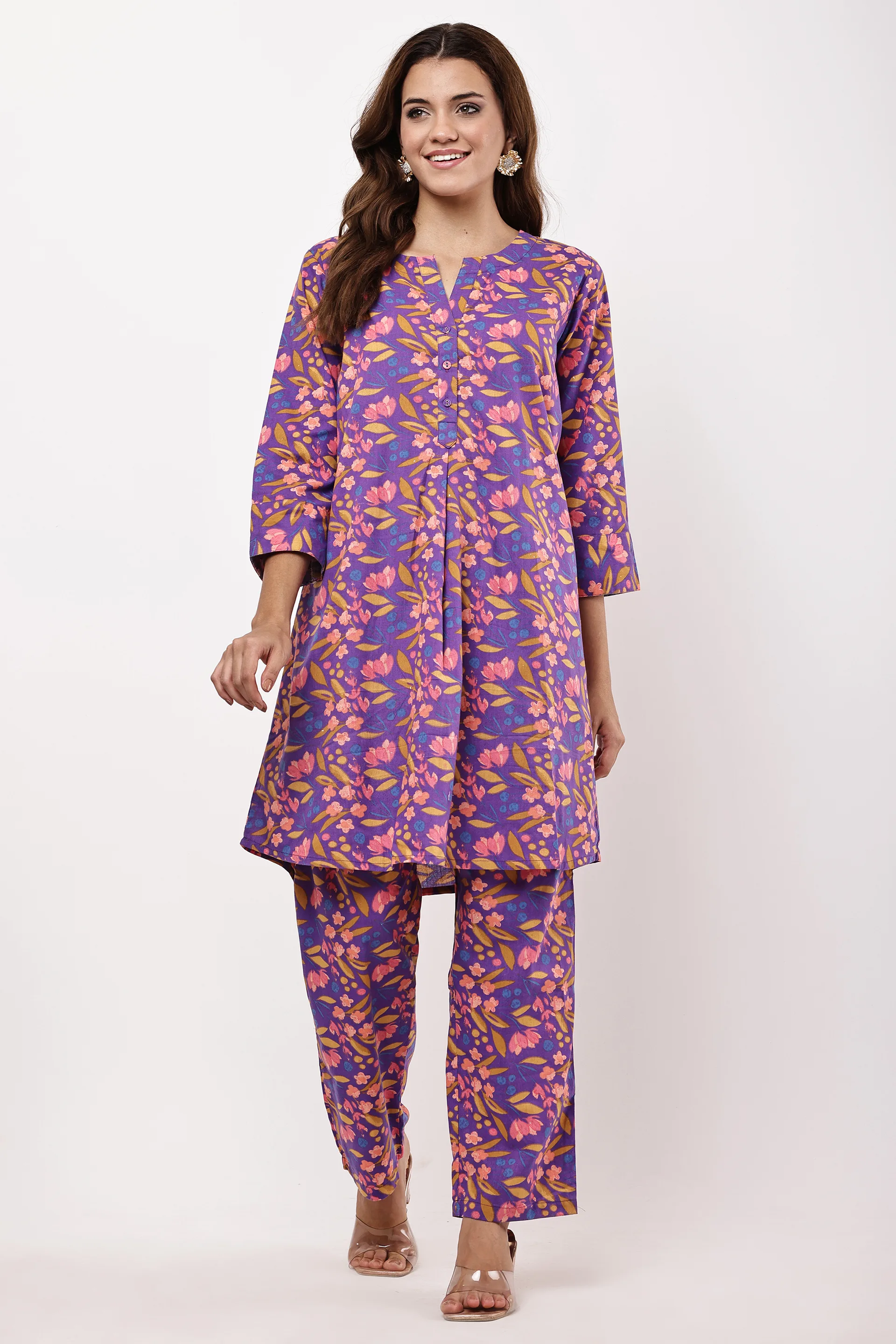 Floral Printed Purple Co-ord Set — view 3