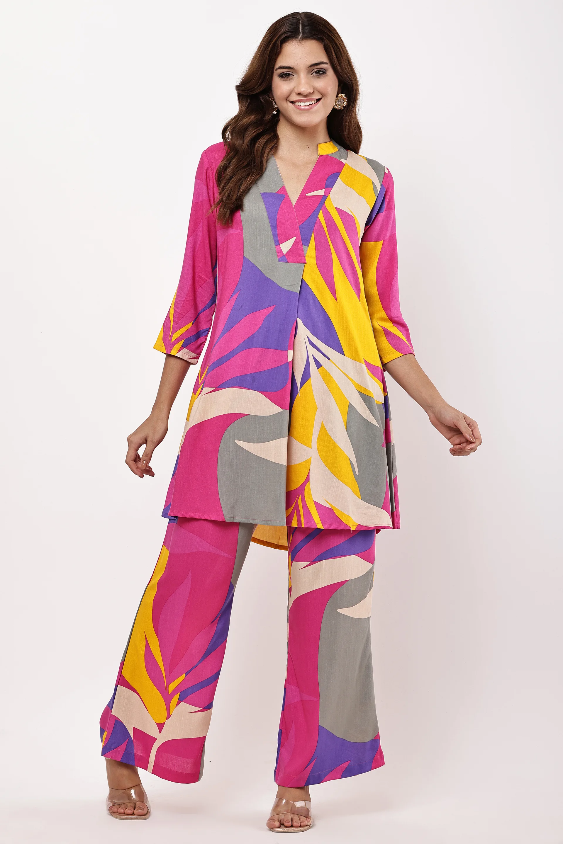 Abstract Bloom A-Line Kurta with Trousers Co-ord Set — view 3