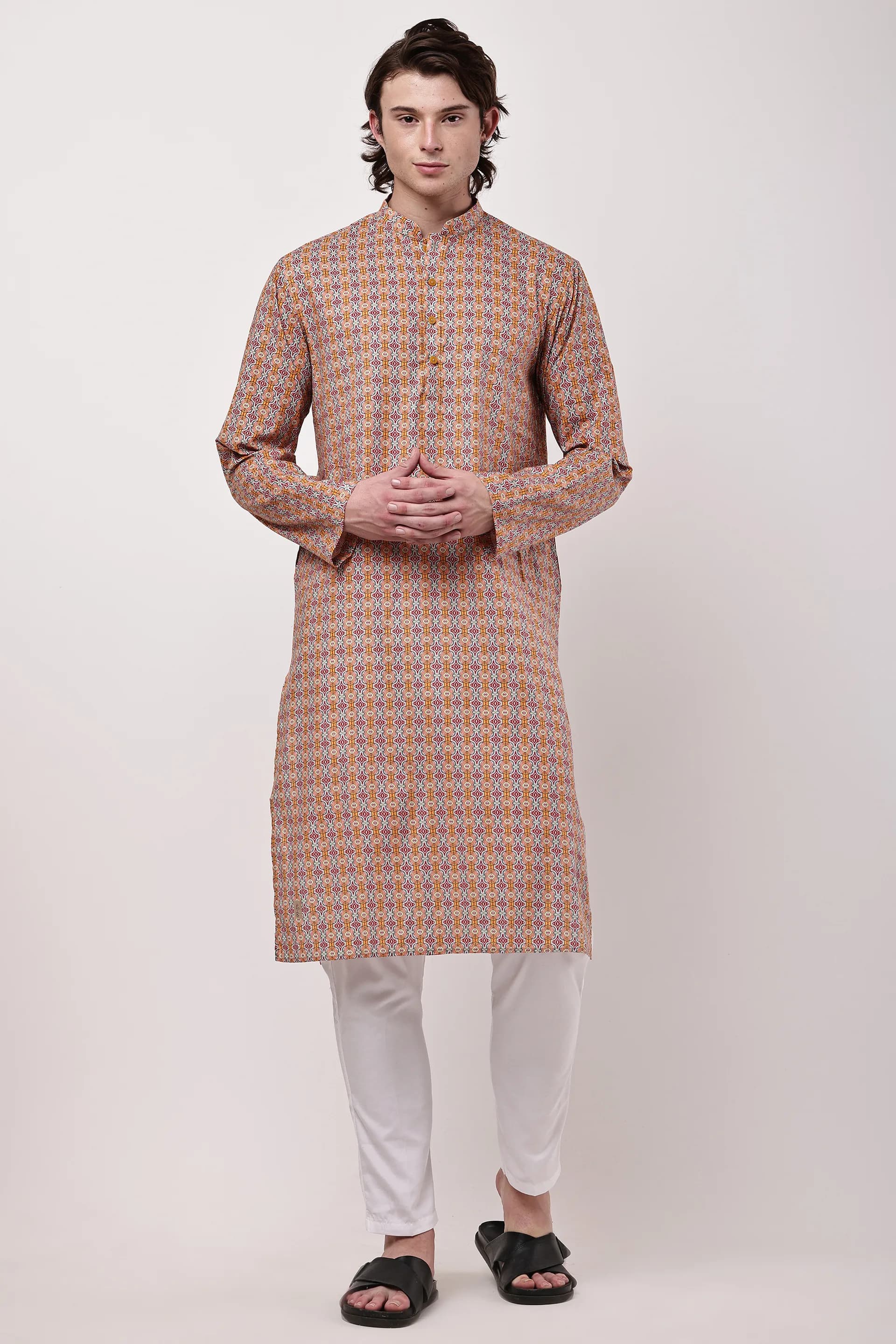 Men Multicolour Geometric Printed Straight Kurta Set