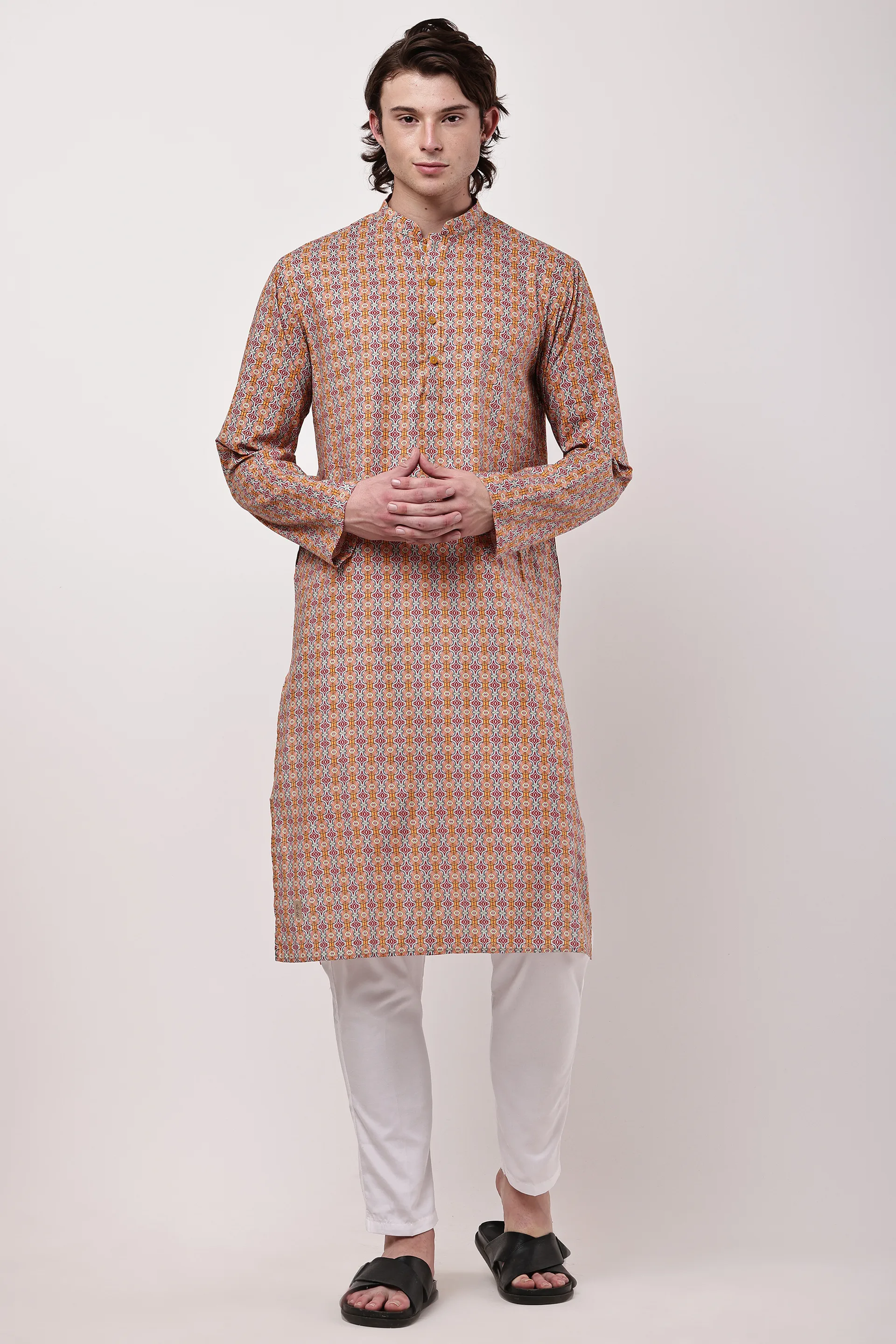 Men Multicolour Geometric Printed Straight Kurta Set — view 4