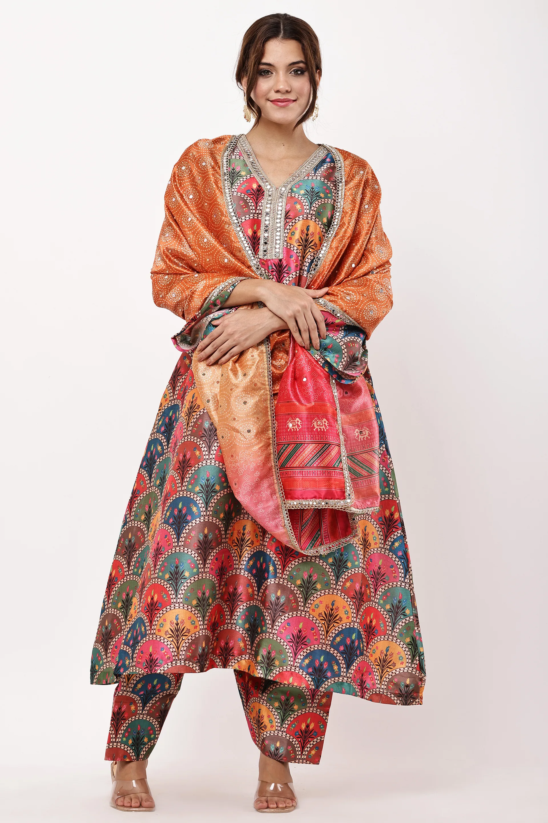 Women Multicoloured Ethnic Motifs Kurta Set with Dupatta — view 1
